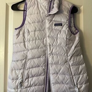 Patagonia Gray and Purple Puffer Jacket with Quilted Design